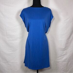 Simple Blue Shift Dress Open Back